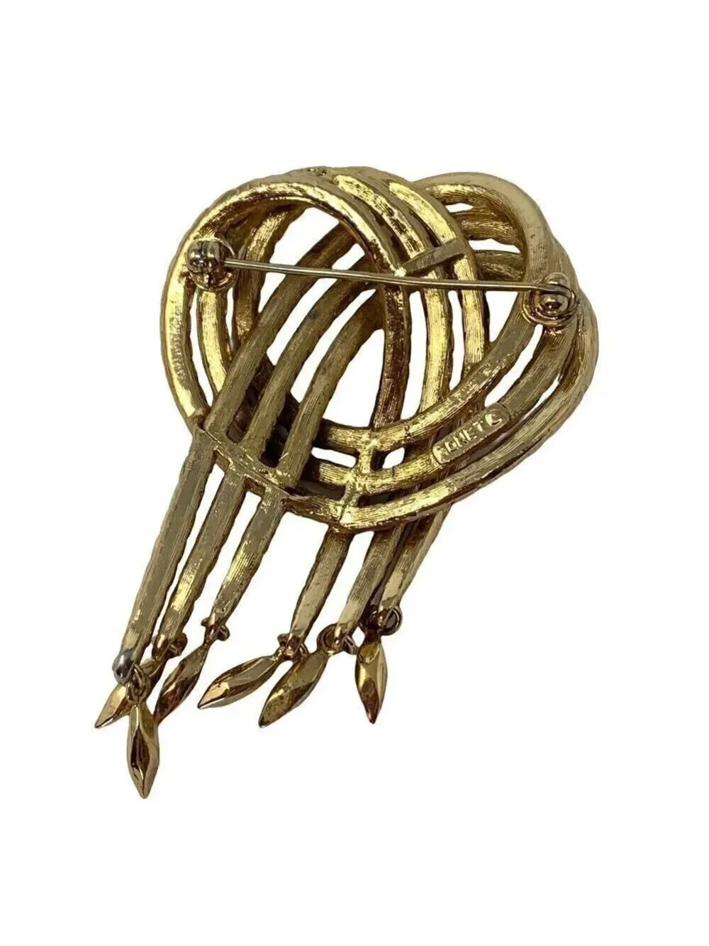 Vintage Monet Rope Knot Brooch Pin Goldtone Gold Tone Tremble Large 2.75 in Sign